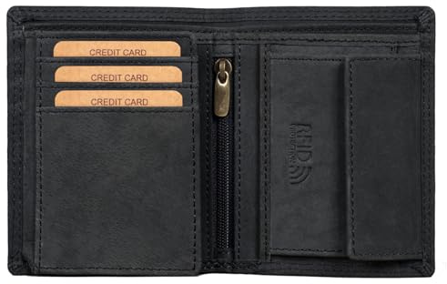 Benthill Kleine Herren Geldbörse Echt Leder - Männer Geldbeutel Mini mit RFID-Schutz - Slim Portemonnaie für Männer - Echtem Leder, Farbe:Black (H)
