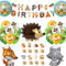 Runyuzi Safari Geburtstagsdeko Waldtiere Luftballons - 44 Stück Dschungel Geburtstag Deko Dschungel Happy Birthday Banner Fuchs Waschbär Igel Ballons für Kindergeburtstag Party Safari Geburtstagsdeko