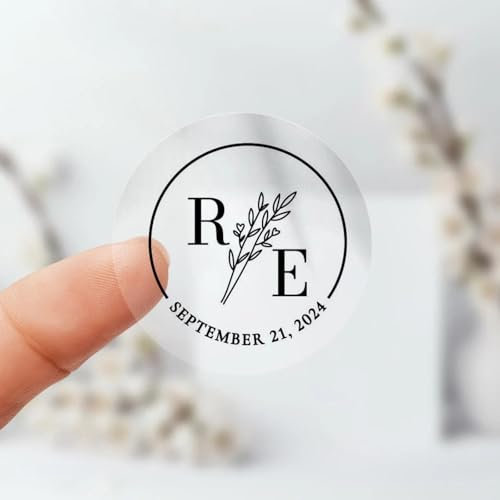 Runde Transparente Aufkleber für Hochzeit, Party, Gastgeschenke, Einladungen, Dankeskarte, Umschlag, Gläser, Tassen, Flaschen - Personalisiert, 3 cm, B, 100 Stück