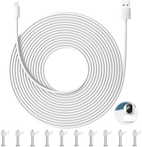 Gaubss 10m USB C Cable for Xiaomi Mi Security Camera - 66W Fast Charging With Clip for Easy Installation, Durable PVC, Power Supply Dedicated