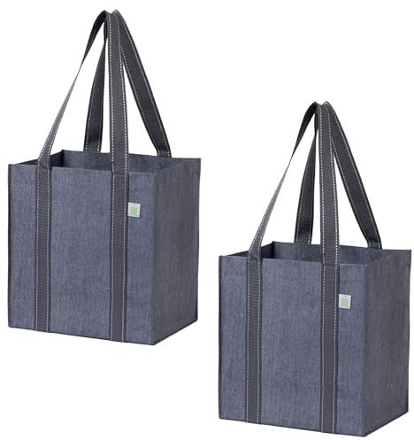 VENO Confezione da 2 sacchetti riutilizzabili per la spesa e sacchetti della spesa con manici e fondo rigido, dimensioni compatte e convenienti (grigio, confezione da 2), Grigio, 2 Pack