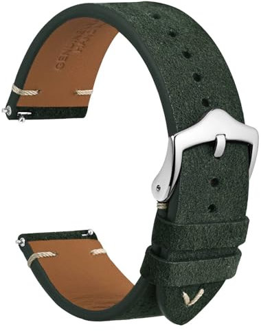 WOCCI 22mm Leder Uhrenarmband, Umgekehrtes Wildleder (Dunkelgrün)
