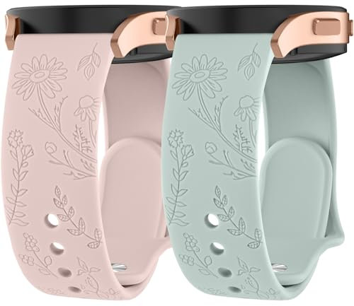 2 Stück Armband für Amazfit GTS 4/GTS 4 Mini, GTS 3, Amazfit GTS 2/GTS 2 Mini/GTS 2e, 20mm Silikon Armbänder Floral Gravierte Ersatz Uhrenarmband für Amazfit Bip 3 Pro/Bip/Bip 3/Bip U Pro