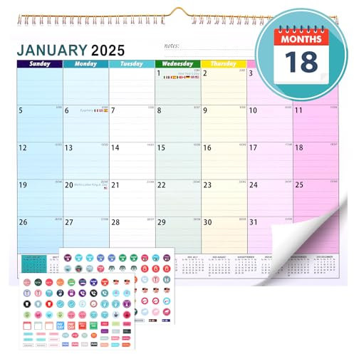 JIANTA Kalender 2025-2026 Wandkalender (Monatskalender Querformat 385 * 295mm) Von 2025 bis 2026-18 Monate Tischkalender mit Stickers für Paarkalender, Familienplaner (Bunt)