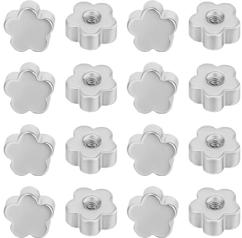 Beebeecraft 1 Caja de 50 Piezas de Tornillos de Acero Inoxidable (Orificio: Calibre 1.2mm /16) Tuercas de Repuesto para Pendientes de Flores Planas de Metal Y Plata para Hacer Joyas Y Pendientes