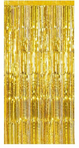 Kzouenzu Lametta Vorhang, Lametta Vorhänge Glitzer, Wiederverwendbar, Glitzer Tinsel Curtains Folienfransen Vorhang Für Festivals, Party, Hochzeitsdekoration [Gold]