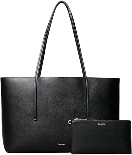 Calvin Klein Damen Tote Bag Tasche Foil Logo Herausnehmbare Tasche, Schwarz (Black/Toasted Coconut), Einheitsgröße