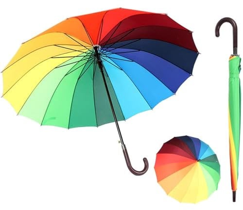 CROWNSHOP Windproof Umbrella with 24 Steel Ribs - Portable and Ergonomically Designed Umbrella with Waterproof Coating and UV Protection (Colourful)
