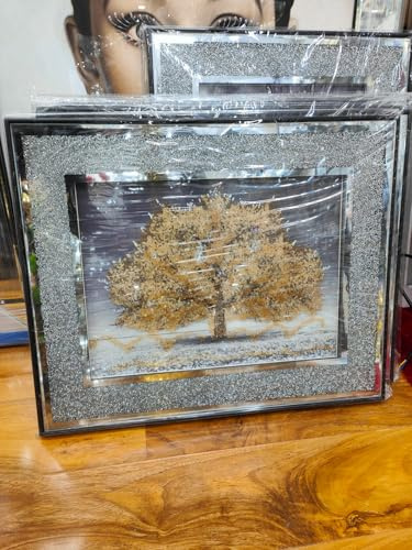 Biznest CRUSHED CRYSTAL SILVER BLOSSOM TREE MODERN 3D GLITTER LIQUID ART CRUSH FRAME PICTURE WALL ART 55x45cm (Gold)