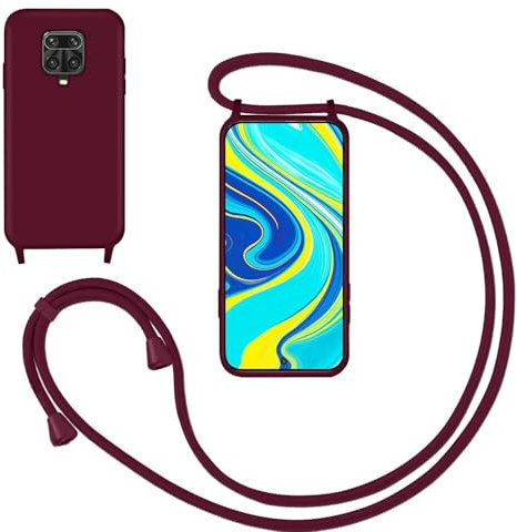 GoodcAcy Funda con Cuerda para Xiaomi Redmi Note 9S/Note 9 Pro,Carcasa Silicona Líquida Correa Colgante Ajustable Collar Correa de Cuello Cadena Cordón Case para Xiaomi Redmi Note 9S/Note 9 Pro,Rojo
