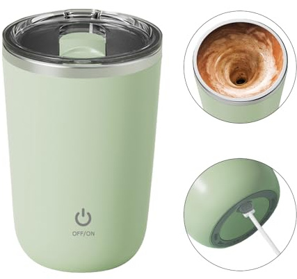 Self Stirring Coffee Mug, Electric Mixing Cups 350ml Rechargeable Stainless Steel Self Stirring Cup Electric High Speed Mixing Cup Household with Lid for Coffee Milk Cocoa (Green)