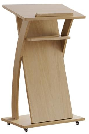 Präsentations-Rednerpult, Präsentations-Rednerpult, Podium-Schreibtisch Für Lehrer-Auditorium-Klassenzimmer, Tragbarer Podium-Ständer Aus Holz Mit Feststellrädern Und Verstellbarem Mikrofon, Log