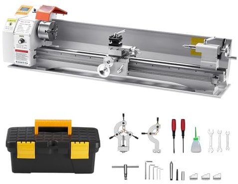 VEVOR Tornio per Metalli Legno, 220 x 1000 mm, Tornio di Precisione da Banco per Metalli, Avanzamento Automatico, Variabile Velocità 2500 Giri al Minuto, Motore Senza Spazzole 1250 W