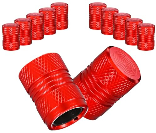 Wanmu 10 Stück Auto Ventilkappen, Metall Reifen Ventilschaftkappen, Staubschutz Legierung Ventildeckel, Universal Autozubehör für Auto, PKW, Motorrad, Fahrrad (Rot)