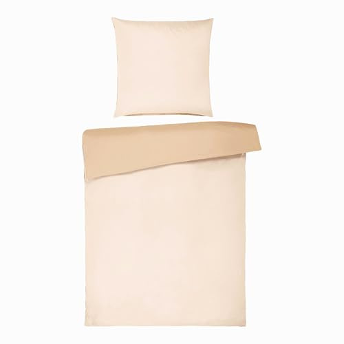 Homewell Baumwoll-Bettwäsche Set 4-teilig 135x200 cm | Premium Mako-Satin mit Reißverschluss | Wendebettwäsche, Sand/Puder
