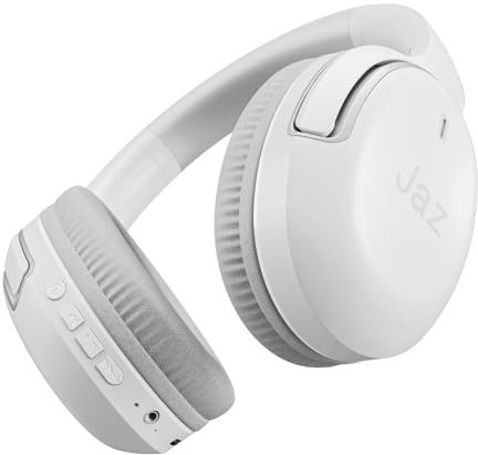 JAZ Pro Aero, Cuffie Wireless Gaming On-Ear, Bassa Latenza | Microfono e Controlli Integrati, Cavo USB-C e Istruzioni inclusi, per Smartphone, Tablet, Laptop,10h di Riproduzione, Bianco