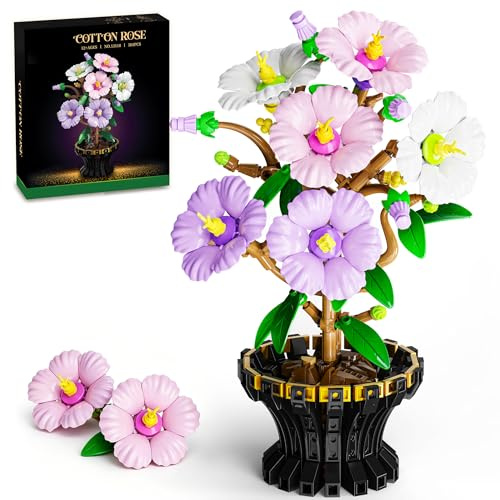 QGGQ Blumen Bausteine Set, 503PCS Hibiskus Blumen Klemmbausteine Pflanzen mit Vase Kompatibel Mit Generische Marke Bausteine Botanical Blumen deko Geschenk für Erwachsene