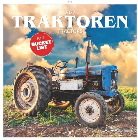 Traktoren 2027: Wandkalender 30x30 cm (30x60 cm geöffnet) mit Notizkalendarium, 12 Traktoren-Motiven und Bucket-List