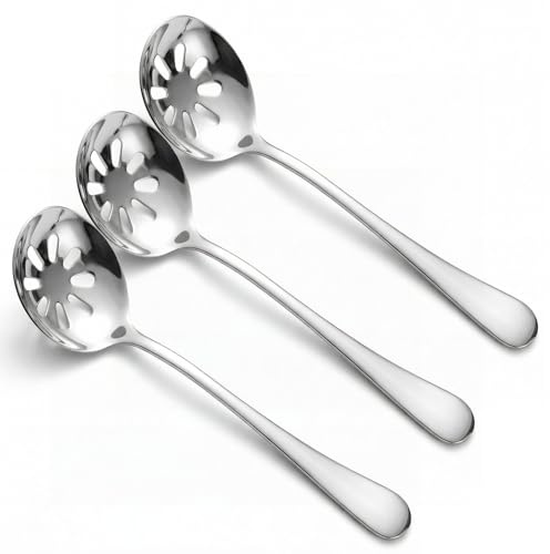 HJZHII 3 Pcs Slotted Spoon, Stainless Steel Strainer Spoon | Silver Serving Spoons for Cooking Small Colander Spoons 7.67 Inch Solid Serving Slotted Spoon for Buffets Restaurants