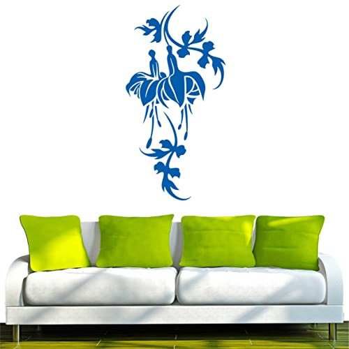 PEMA Wandtattoo Wandsticker Wandaufkleber Aufkleber f320 hübsche Blümchen mit Blätterzweigen 96x49 cm - türkis - Dekoration Küche Bad Büro Hotel