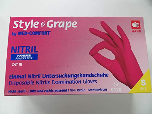 Style Grape by MED-COMFORT bordeauxfarbene Nitrilhandschuhe puderfrei 100 Stück Größe S