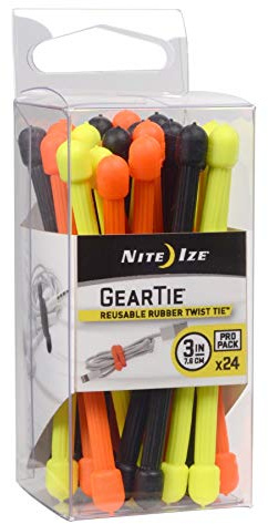Nite Ize Gear Tie Original ProPacks - Reusable Rubber Twist Ties for Indoor & Outdoor Use - Bendable Wire Interior - Durable Rubber Exterior - Secure Grip - Assorted Colors, 3 (24 Pack)