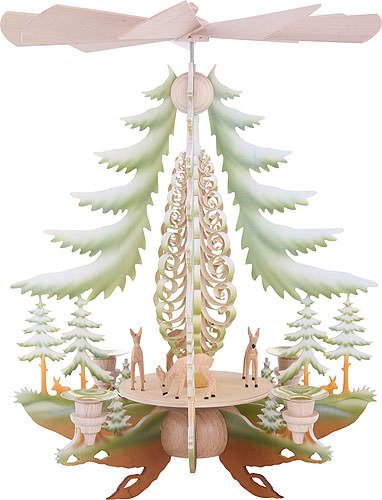 Kunstgewerbe Taulin Weihnachtspyramide 1-stöckige Pyramide mit geschnitzten Rehen, farbig - 35cm - Original Erzgebirge