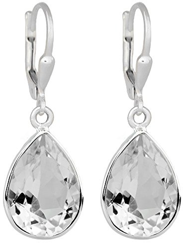 I-be, Bergkristall Edelstein Ohrringe mit Klappbrisur- 925 Silber – funkelnde transparente Tropfen – facettierter Schliff, im Geschenketui, 390724 g KB
