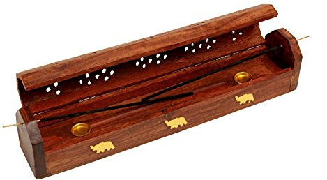 Zap Impex ® Brûleur d'encens en Bois sculpté à la Main avec Compartiment de Rangement, 30,5 x 5,1 x 6,3 cm