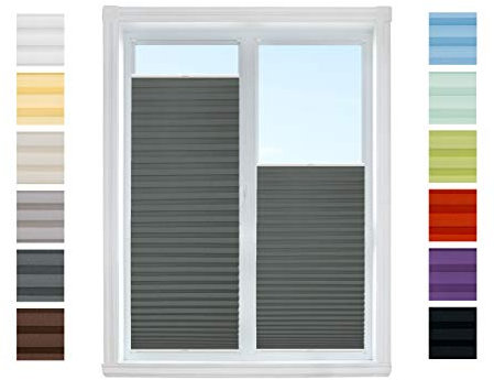 Plissee Rollo NACH MAß zum Anschrauben | TOP QUALITÄT Pearl Stoffkollektion | Halterungen zum Schrauben | Faltrollo Jalousie, Sichtschutz, Sonnenschutz Fenster (Grafit, B: 111-120cm, H: 211-240cm)