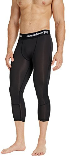 COOLOMG Kompressionshose Laufhose 3/4 Fitness & Training Funktionswäsche Hose Schnell trocknend für Herren Jugend Schwarz L