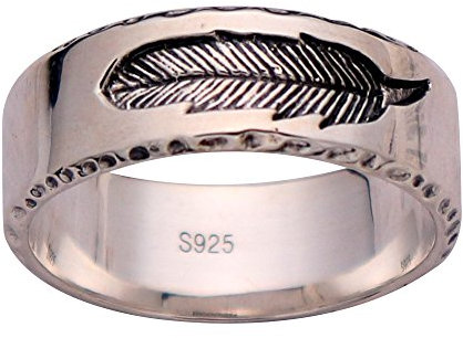 Vintage Massiv 925 Sterling Silber Feder Ring Bandring Schmuck für Herren Damen 7mm Größe 65