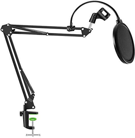 NEUMA Professioneller Mikrofonständer mit Popschutz Schwerlast Mikrofon Aufhängung Scherenarm Ständer und Windschutzscheibenmaske Blue Yeti Snowball für Aufnahmen, Rundfunk, Mikrofonarm