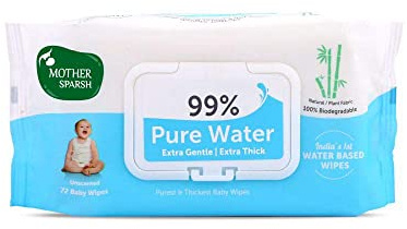 Mother Sparsh 99 % d'eau pure (sans parfum) Lingettes pour bébé (72 lingettes inodores) – Tissu super épais
