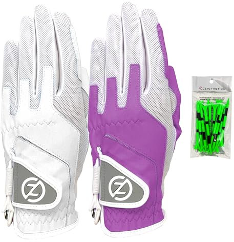 Zero Friction Damen Kompressions-Passform Synthetisch Universal-Passform Golfhandschuh 2 Packung, Einheitsgröße, Weiß/Lavendel