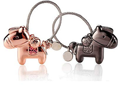 Cojoy Pferd Form Liebhaber Schlüsselanhänger, 1 Paar Zinklegierung Anhänger mit magnetischem Mund, paar Schlüsselbund Geschenk für Geburtstag, Hochzeit, Weihnachten, Schwarz und Rosegold Farbe