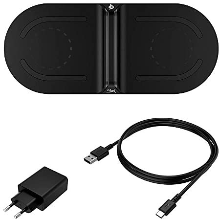 HyperX HX-CPBS-C ChargePlay Base - Qi-Zertifiziertes kabelloses Ladegerät, Dual Pad, Lade bis zu Zwei Geräte, bis zu 10W Laden, Batterieanzeige, Kompatibel mit Qi-unterstützten Geräten (EU Stecker) - Amazon Vine