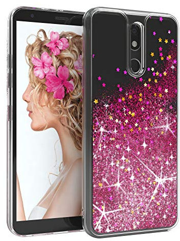 EAZY CASE Hülle kompatibel mit LG K40 Schutzhülle mit Flüssig-Glitzer, Handyhülle, Schutzhülle, Back Cover mit Glitter Flüssigkeit, TPU/Silikon, Transparent/Durchsichtig, Pink