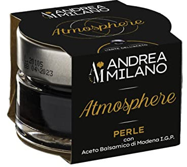 Andrea Milano, Perle di Aceto Atmosphere, Sfere all' Aceto Balsamico di Modena IGP dal Profumo Intenso per Accompagnare i Tuoi Piatti, Ideali su Bruschette, Carpaccio e Mozzarella, Made in Italy, 50 g