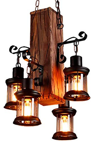 Retro Pendelleuchte Industrielle Loft Bar Hängeleuchte Kreativ Persönlichkeit Wohnzimmer aus Holz Pendellampe Höhenverstellbar E27 Industrial Hängelampe für Esszimmer Wohnzimmer Küche Café
