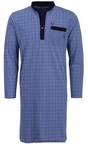 Henry Terre Nachthemd Herren Langarm Punkte Brusttasche Schlafshirt Größe M-3XL