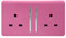 Trendi 2 Gang Raised Artistic Modern Glossy Screwless 13 Amp Single Pole with Chrome Switched UK Standard Electrical Double Wall Plug Socket in Candy Pink - ART-SKT213LPK