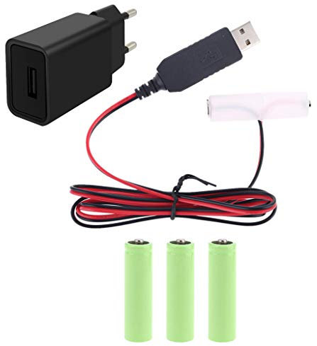 Angelliu Falso AA Batería 1.5v / 3v / 4.5v / 6v Eliminador de batería y Accesorio de Transformador con Adaptador de Corriente, Cable de 1 m