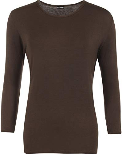 WearAll Ladies Long Sleeve T-Shirt Top Womens Plus Size - Brown 18