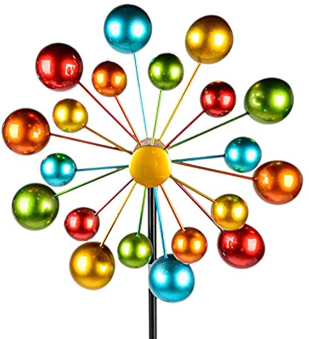 Windrad für den Garten aus Metall Windspiel Windmühle doppelt orange/blau/rot/grün/gelb 124cm