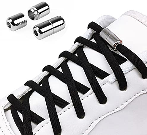 Hantoc [3 Paar] Rund Elastische Schnürsenkel mit Metallkapsel, Schnellschnürsystem Schnürsenkel-Set Schleifenlose Schuhbänder für Läufer, Kinder, Faule,ältere Menschen 105cm Länge Ø 4.5 mm Schwarz