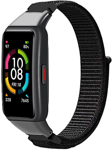 Niboow Correa Compatible con Huawei Band 6/Honor Band 6, Nylon Ajustable Deportiva Repuesto Correa Deportiva Compatible con Huawei Band 6/Honor Band 6-Negro
