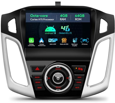 XTRONS Octa-Core Car Stereo Android Radio Player 9 IPS HD GPS Navigation 4+64GB ROM Upgrade EQ DSP Global 4G LTE Bluetooth CarPlay Support USB Tether AHD Camera DAB+ DVR TPMS for Ford Focus 2012-2017