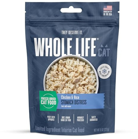 Whole Life Cat Freeze Dried Cat Food - Bland Diet with Sensitive Stomachs, Digestive Support, Anti-Diarrhea & Vomit Remedy – Human-Grade, Quick & Easy Chicken and Rice Meal, Ready in Minutes