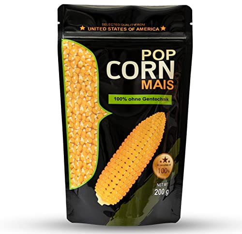 Popcorn Mais aus Amerika in Aromaschutzverpackung GMO Frei für Popcornmaschine, Airpopper, Kochtopf oder Mikrowelle (6x200g)